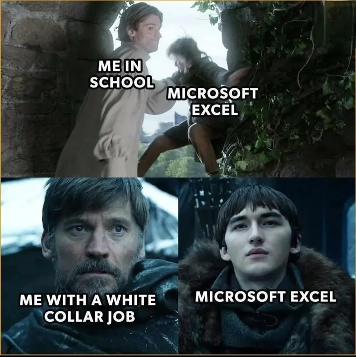 ME IN SCHOOL MICROSOFT EXCEL ME WITH A WHITE COLLAR JOB MICROSOFT EXCEL