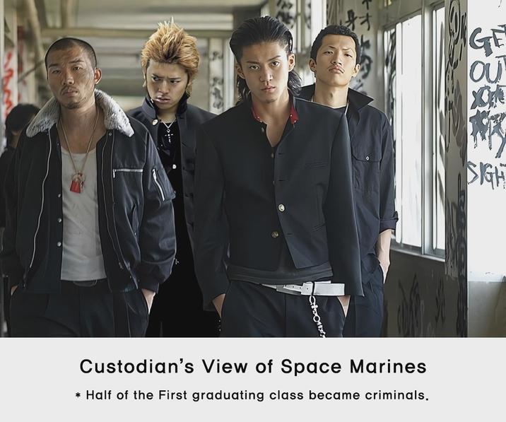 * Custodian's View of Space Marines Half of the First graduating class became criminals. GE OU SIGH