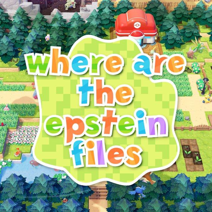 An image generated with the Pokopia logo generator. It reads, "Where are the Epstein files."
