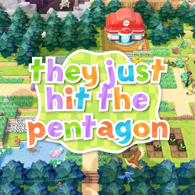 An image generated with the Pokopia logo generator. It reads, "they just hit the pentagon."