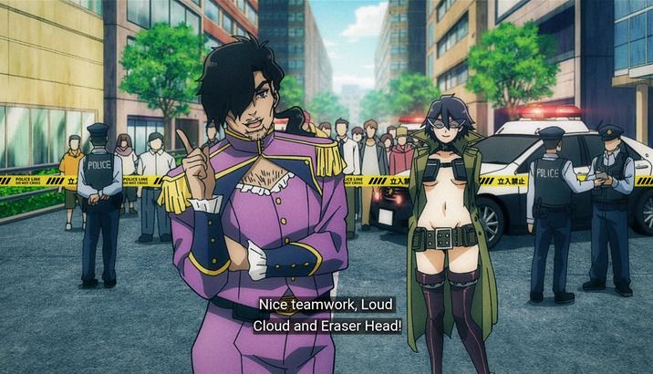 POLICE LINE DO NOT CROSS 立 立 POLICE POLICE POLICE LINE LICE LINE DO NOT CROSS C / 立入禁 WII立入禁止 Nice teamwork, Loud Cloud and Eraser Head!