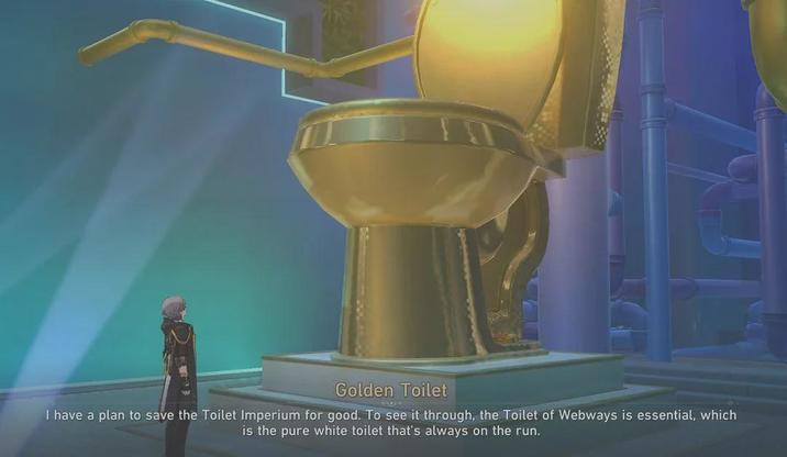 Golden Toilet I have a plan to save the Toilet Imperium for good. To see it through, the Toilet of Webways is essential, which is the pure white toilet that's always on the run.