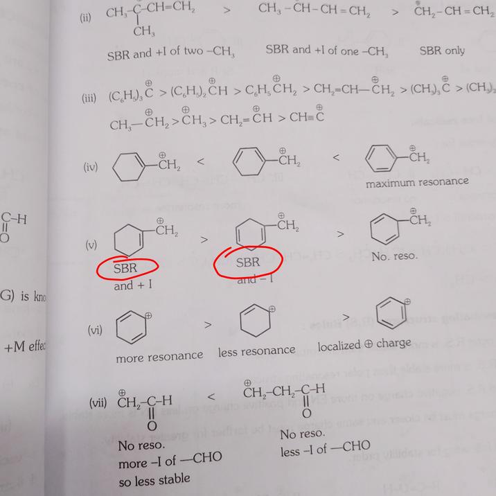 (ii) CH,-C-CH=CH, 7 CH3-CH-CH=CH2 > CH2-CH=CH2 CH3 SBR and +I of two -CH SBR and +I of one -CH SBR only (iii) (C,H), C> (C,H), CH > CH, CH₂ > CH-CH-CH, > (CH), C> (CH), @ CH3-CH2>CH3> CH2=CH > CH=C L CH₂ (iv) Оён CH₂ CH₂ D&H maximum resonance C-H O A CH₂ -CH₂ CH₂ (v) No. reso. SBR SBR and- and + I G) is kno 7 (vi) +M effec more resonance less resonance localized charge (vii) CH₂-C-H CH CH2-CH2-C-H O No reso. more -I of -CHO so less stable No reso. less -I of -CHO