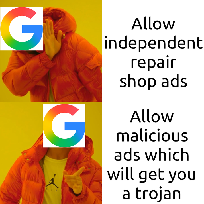 G G 人 AIR Allow independent repair shop ads Allow malicious ads which will get you a trojan