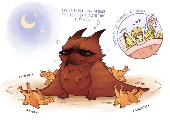 *BIDIBIDI* *PURR* C + @MACHEIW TRYING TO PUT JUANITO BACK TO SLEEP... FOR THE 5TH TIME THAT NIGHT и تو MOM (?) TAKING BREAK *SNOOORE* zzz *PURR* *BIDIBIDI*