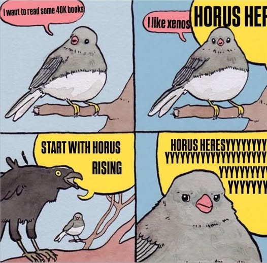 I want to read some 40K books like xenos HORUS HEF START WITH HORUS RISING HORUS HERESYYYY YYYYYYYYY YYYYYY steae