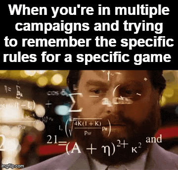 When you're in multiple campaigns and trying to remember the specific rules for a specific game mgillip.com SF cos du 4K(1+K) 21(A PSF 40 PR =(A + n)²+ and