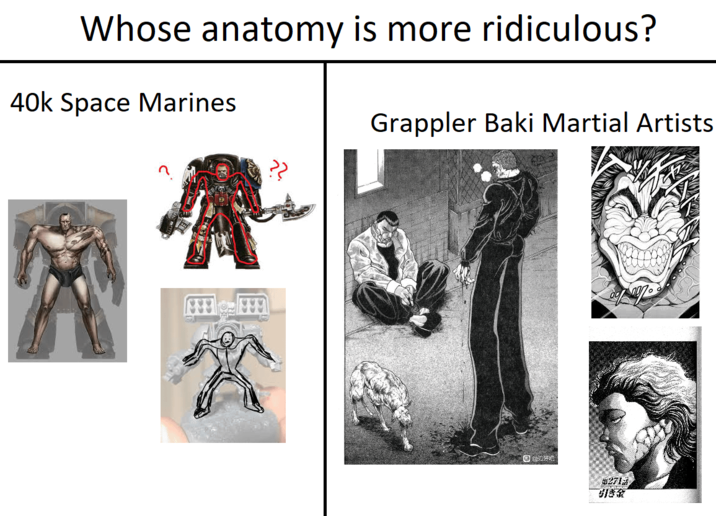 Whose anatomy is more ridiculous? 40k Space Marines Grappler Baki Martial Artists 888 园 刃牙心 如271活 引き金