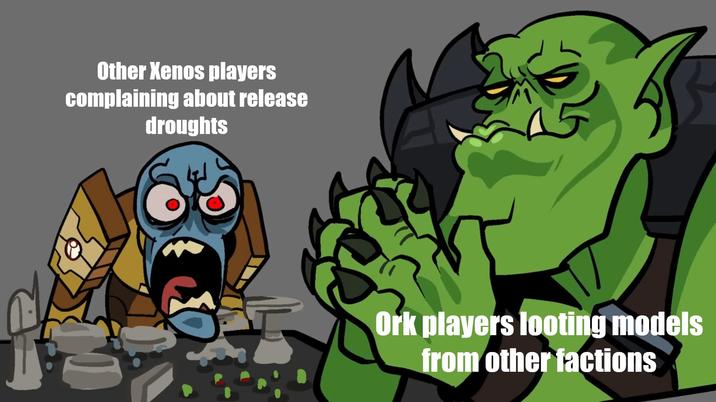 Other Xenos players complaining about release droughts T Ork players looting models from other factions
