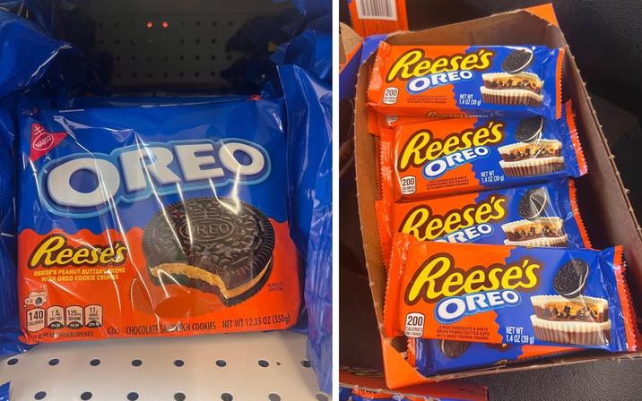 NABISO OREO Reese's REESE'S PEANUT BUTTERY REME WITH OREO COOKIE CRUMS REO 140 15 CALORIES 125 11 IT APPEARS WHEN OPENED EMARKED 10 SHOW DETAL OD CHOCOLATE SALICH COOKIES NET WT 12.35 OZ (350g) Reese's 200 Reese's 200 CHOCOLATE & WALLS NET WT 1.4 02 (39) A Reese's Reese's 200 CALORIES 2 HILK CHOCOLATE & WHITE CREME PEANUT BUTTER UTTER CUPS WITH OREO COOKIE CRUMBS NET WT 1.4 OZ (39 g) .