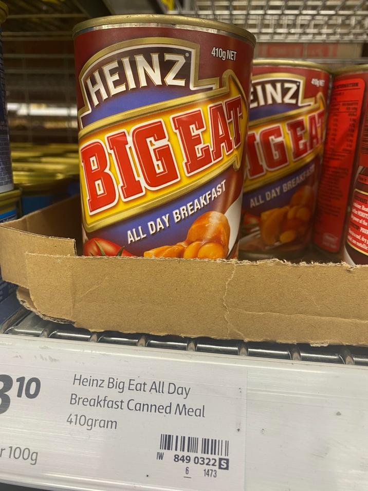 HEINZ 410g NET BIGEA ALL DAY BREAKFAST INZ GEA ALL DAY BREAKFAST E 210 100g Heinz Big Eat All Day Breakfast Canned Meal 410gram IW 849 0322 S 6 1473 Real per of the POU