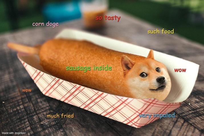 WOW made with dogetizer corn doge so tasty such food Sausage inside much fried Very impaled WOW