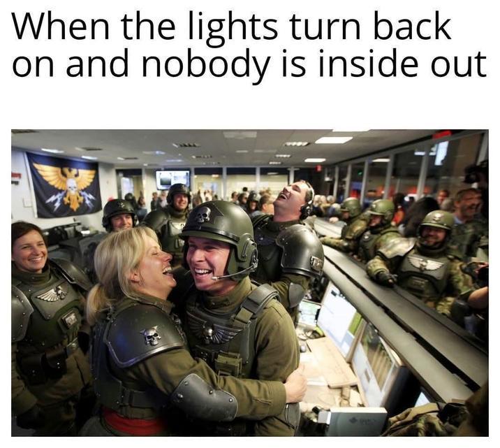 When the lights turn back on and nobody is inside out.