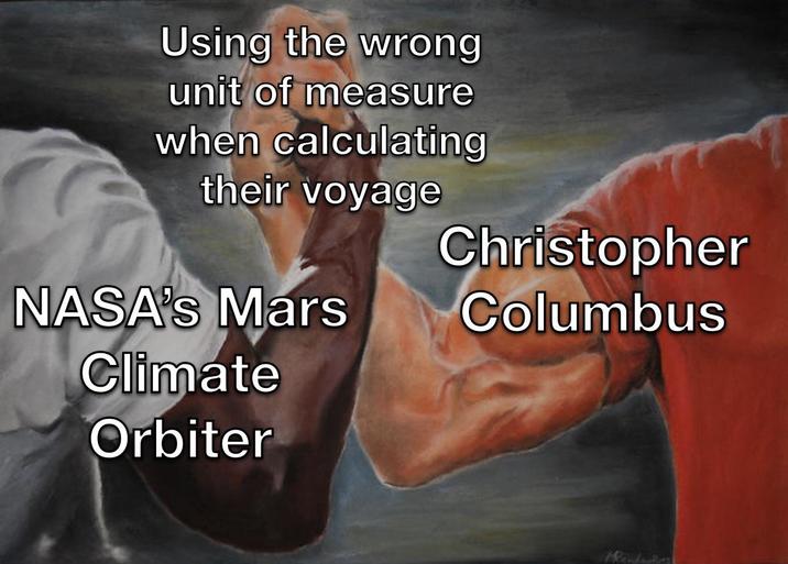 Using the wrong unit of measure when calculating their voyage NASA's Mars Climate Orbiter Christopher Columbus