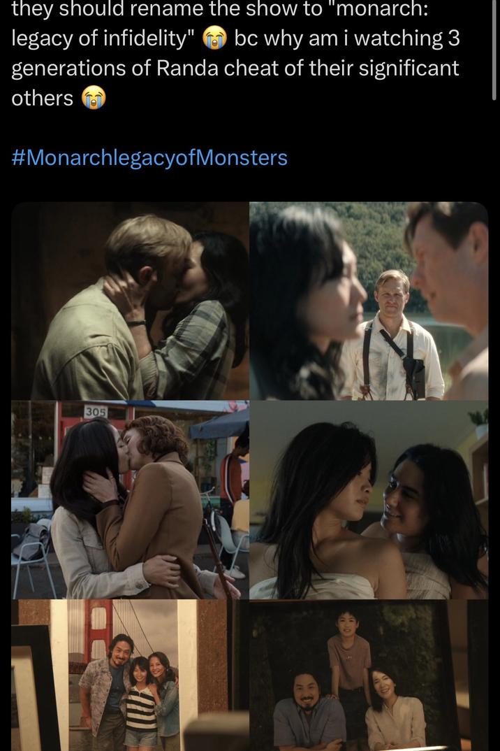 they should rename the show to "monarch: bc why am i watching 3 legacy of infidelity" generations of Randa cheat of their significant others #Monarchlegacyof Monsters 305