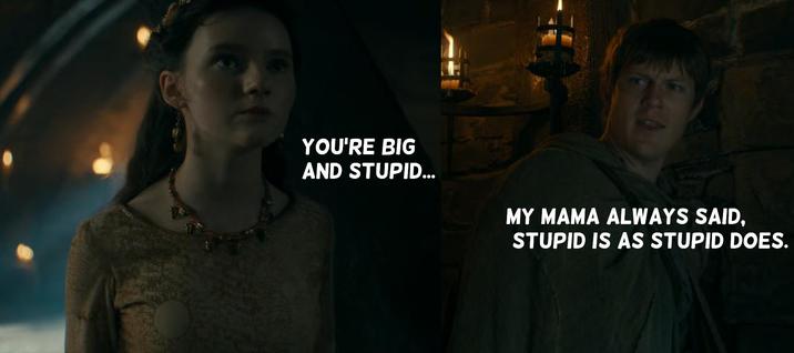 YOU'RE BIG AND STUPID... MY MAMA ALWAYS SAID. STUPID IS AS STUPID DOES.