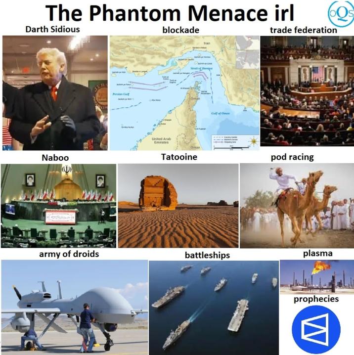 The Phantom Menace irl Darth Sidious blockade trade federation Naboo SER army of droids J Persian Gulf تو Juhaye Sh C Maa Sa Abu Muayt Iran Bandar Abbas Juan Osb Oxcrea Strait of Hormuz Tumsaf Sigh AKIN JAM Oman United Arab Emirates O funt Oman Tatooine Gulf of Oman Sheng pod racing battleships plasma prophecies