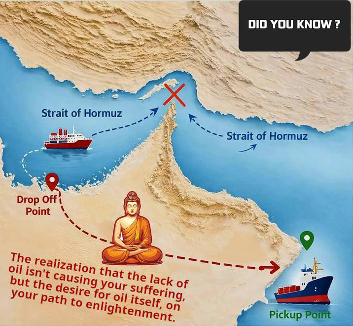 DID YOU KNOW? Strait of Hormuz Strait of Hormuz Drop Off Point The realization that the lack of oil isn't causing your suffering, but the desire for oil itself, on your path to enlightenment. عد 2 Pickup Point