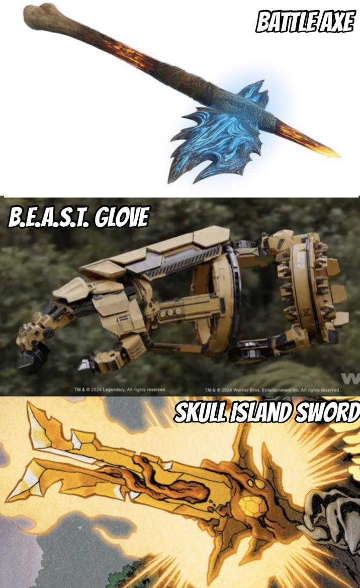 B.E.A.S.T. GLOVE TM & © 2024 Legendary. All rights reserved. BATTLE AXE TM & © 2024 Wamer Bros. Entertainment Inc. All rights reserved. W SKULL ISLAND SWORD