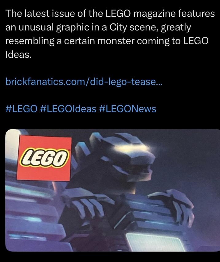 The latest issue of the LEGO magazine features an unusual graphic in a City scene, greatly resembling a certain monster coming to LEGO Ideas. brickfanatics.com/did-lego-tease... #LEGO #LEGOIdeas #LEGONews LEGO