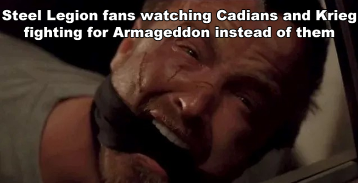 Steel Legion fans watching Cadians and Krieg fighting for Armageddon instead of them