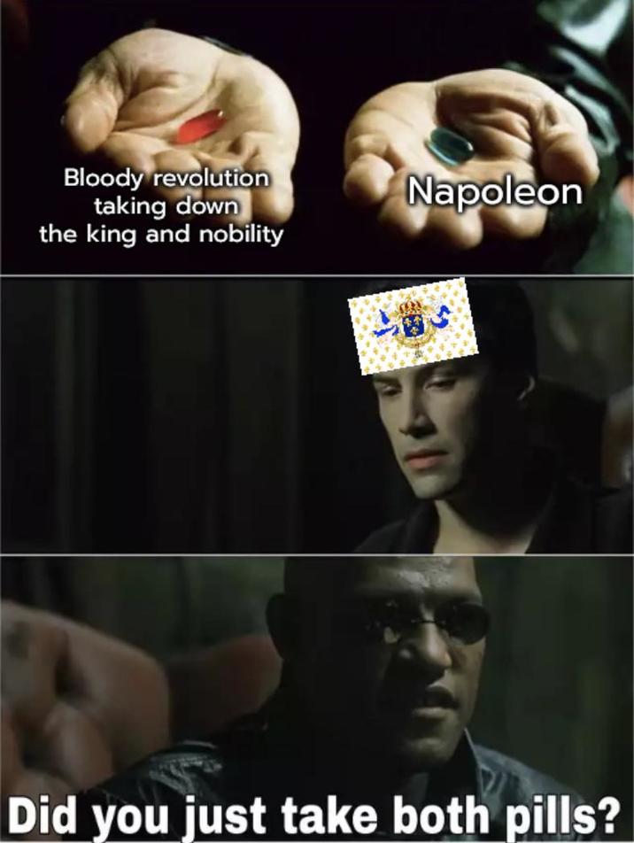 Bloody revolution taking down the king and nobility Napoleon Did you just take both pills?