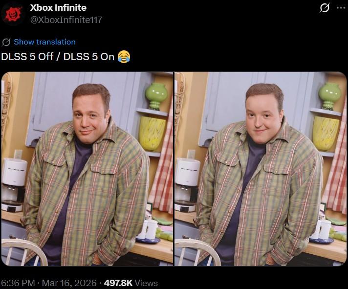 Xbox Infinite @XboxInfinite117 Show translation DLSS 5 Off / DLSS 5 On 6:36 PM · Mar 16, 2026 497.8K Views