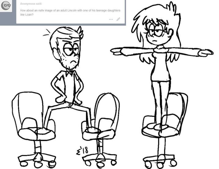 Anonymous said: How about an nsfw image of an adult Lincoln with one of his teenage daughters like Loan? €18