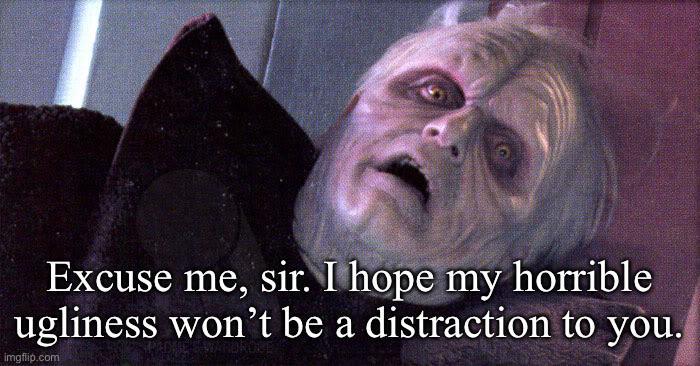 Excuse me, sir. I hope my horrible ugliness won't be a distraction to you. imgflip.com