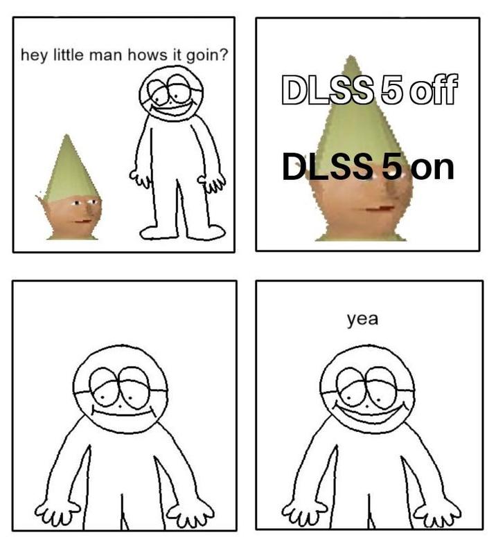 hey little man hows it goin? DLSS 5 off DLSS 5 on yea
