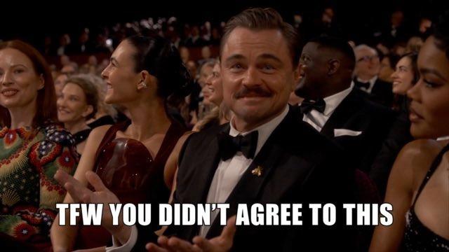 A Leonardo DiCaprio meme made during the 2026 Oscar awards.