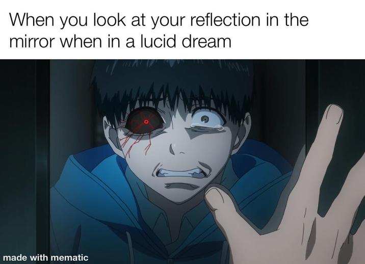 When you look at your reflection in the mirror when in a lucid dream made with mematic