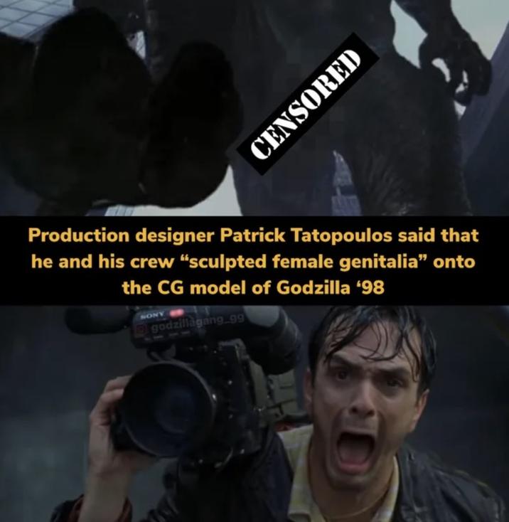 CENSORED Production designer Patrick Tatopoulos said that he and his crew "sculpted female genitalia" onto the CG model of Godzilla '98 SONY godzillagang gg