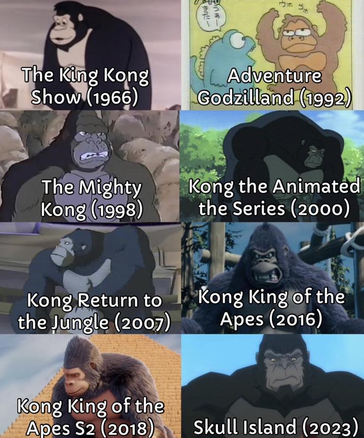 きたー んうぉー ウォ The King Kong Show (1966) Adventure Godzilland (1992) The Mighty Kong (1998) Kong the Animated the Series (2000) Kong Return to the Jungle (2007) Kong King of the Apes (2016) Kong King of the Apes S2 (2018) Skull Island (2023)