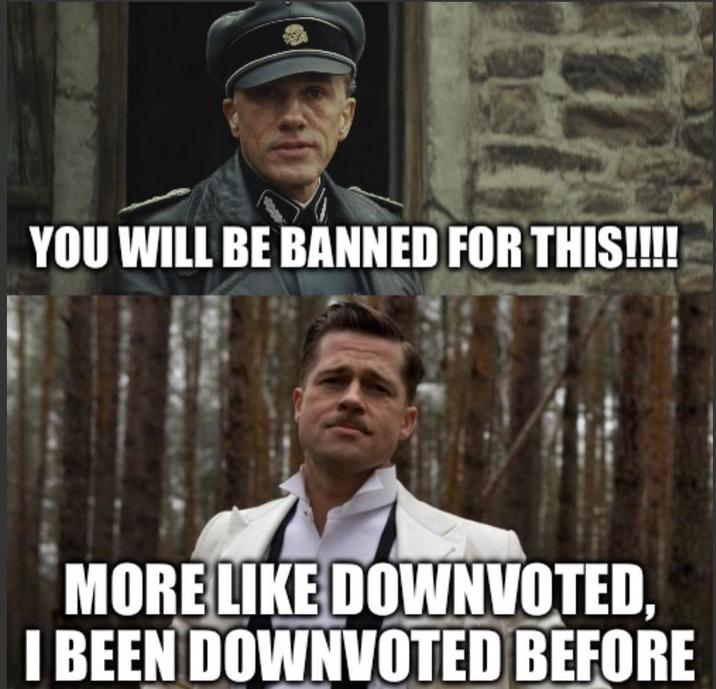 YOU WILL BE BANNED FOR THIS!!!! MORE LIKE DOWNVOTED, I BEEN DOWNVOTED BEFORE