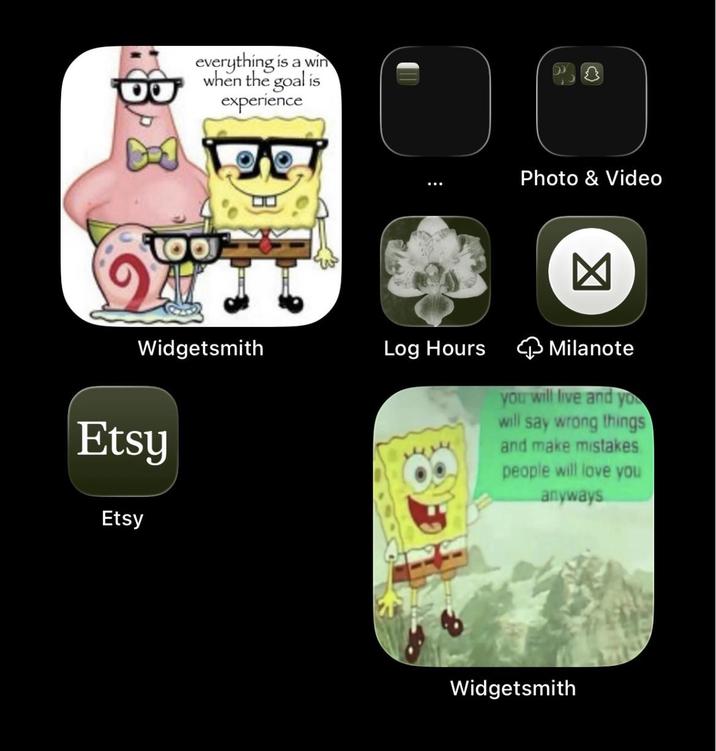 everything is a win when the goal is experience D B Widgetsmith Etsy Etsy Photo & Video Log Hours ☑ Milanote you will live and yo will say wrong things and make mistakes people will love you anyways Widgetsmith