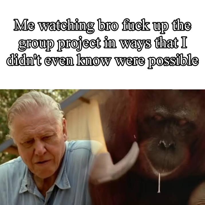 Me watching bro f--- up the group project in ways that I didn't even know were possible