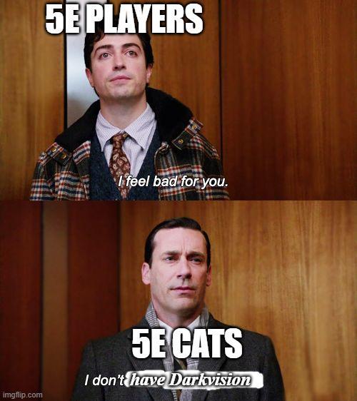 5E PLAYERS I feel bad for you. imgflip.com 5E CATS I don't have Darkvision