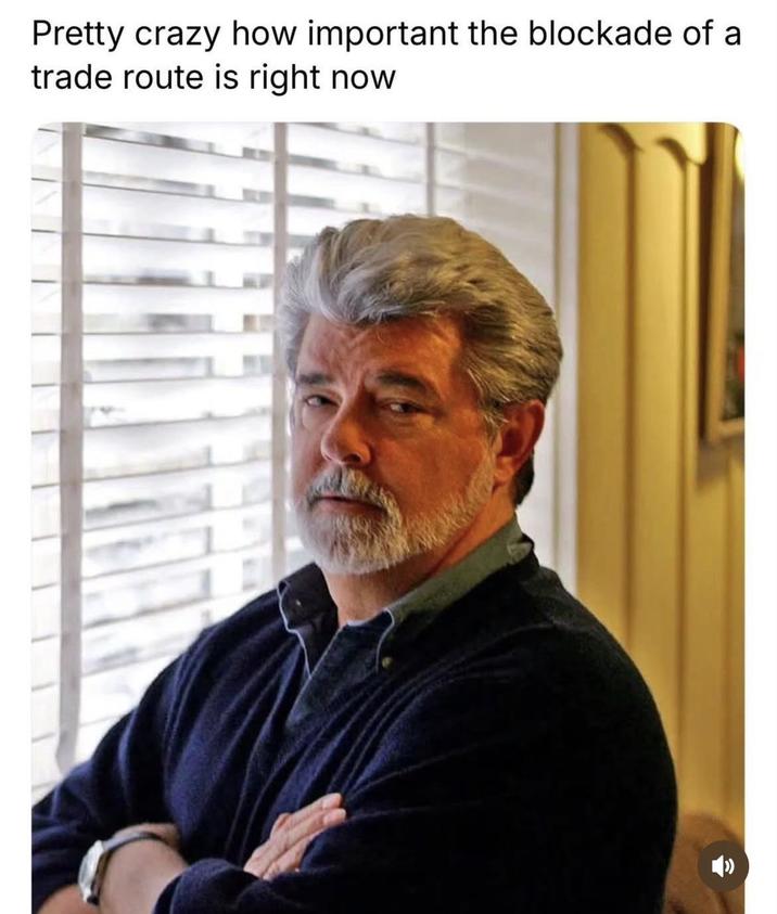 Pretty crazy how important the blockade of a trade route is right now