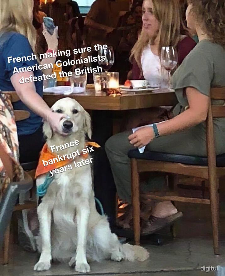 French making sure the American Colonialists defeated the British France bankrupt six years later digitul