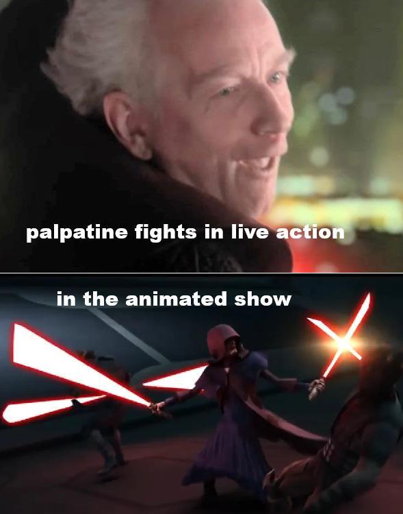 palpatine fights in live action in the animated show