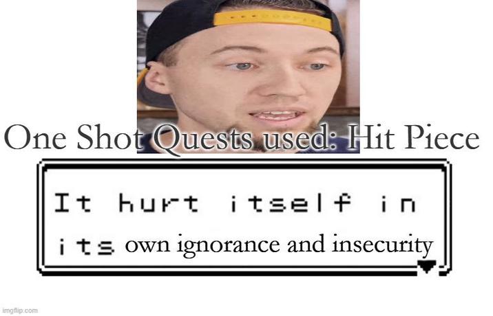 One Shot Quests used: Hit Piece It hurt itself in its own ignorance and insecurity imgflip.com