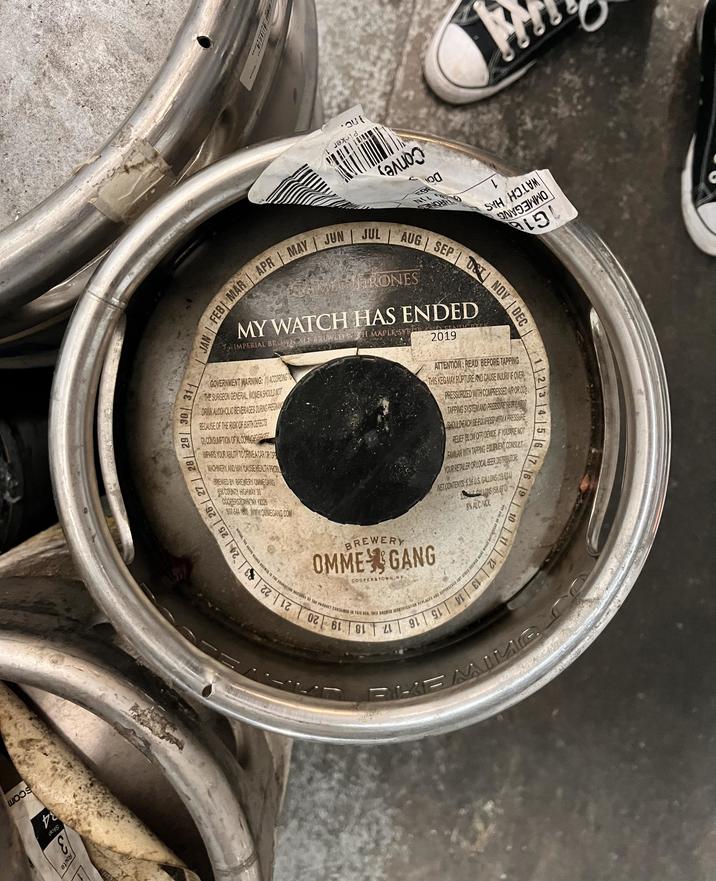 พอวิริ dois ε Route SYH HOLUM งเล FEB MAR APR MAY JUN JUL AUG SEP OCT NOV DEC MEHRONES MY WATCH HAS ENDED IMPERIAL BROWNALE BREWED WITH MAPLE SYRID GOVERNMENT WARNING: ACCORDING T THE SURGEON GENERAL, WOMEN SHOULD NOT DRINK ALCOHOLIC BEVERAGES DURING PREGNAN BECAUSE OF THE RISK OF BIRTH DEFECTS 12 CONSUMPTION OF ALCOHES IMPAIRS YOUR ABILITY TO DRIVE A CAR OR OP | | 21 22 23 24 25 26 27 28 29 30 311 JAN MACHINERY AND MAY CAUSE HEALTH PROBL BREWED BY BREWERY OMMEGANG 656 COUNTY HIGHWAY 33 COOPERSTOWN NY 1326 607-544-1900 WWW.ORMEGANG.COM BREWERY OMME GANG EENLIC D'EFK 2019 ATTENTION: READ BEFORE TAPPING THIS KEG MAY RUPTURE AND CAUSE INJURY IF OVER PRESSURIZED WITH COMPRESSED AIR OR CO TAPPING SYSTEM AND PRESSURE REGULATOR SHOULD EACH BE EQUIPPED WITH A PRESSURE RELIEF BLOW OFF DEVICE IF YOUARE NOT FAMILIAR WITH TAPPING EQUIPMENT CONSULT YOUR RETALER OR LOCAL BEER DISTRIBUTOR 1 2 3 4 5 6 7 16 1910 11 12 13 NET CONTENTS 5.16 US. GALLONS (19.64 CCIONS 58.670 8% ALC/VOL NOTICE THE ABOVE NAMED BREWER IS THE PRODUCING BREWERY OF THE PRODUCT CONTAINED IN THIS KER, THIS BREWER IDENTIFICATION REPLACES AND SUPERSERES ANY OTHER BREWER MAKE WIS COOPERSTOWN NY 02 61 81 ZL 91 GL