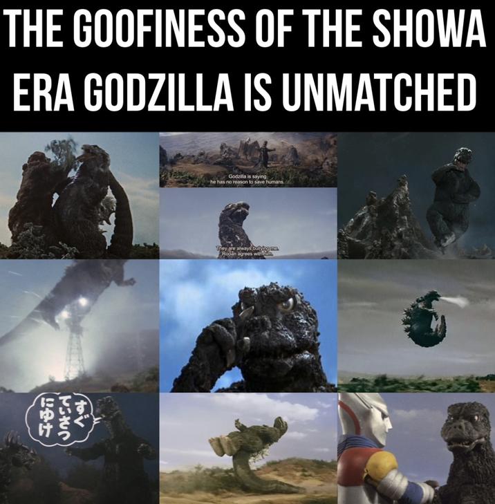 THE GOOFINESS OF THE SHOWA ERA GODZILLA IS UNMATCHED にゆけ ていさつ (すぐ Godzilla is saying he has no reason to save humans. They are always bullying me. Rodan agrees with him.