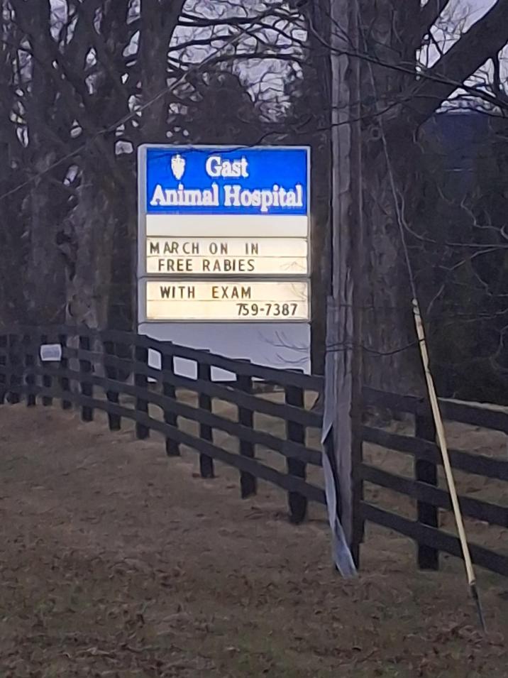 Gast Animal Hospital MARCH ON IN FREE RABIES WITH EXAM 759-7387