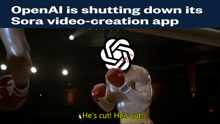 OpenAl is shutting down its Sora video-creation app கு FER He's cut! He's cut!