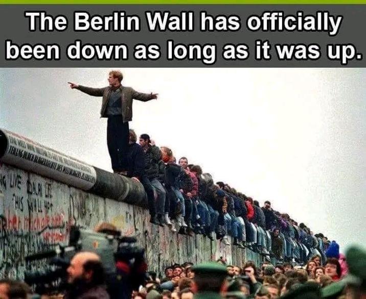 The Berlin Wall has officially been down as long as it was up. TEALING MACH BLAGES WES LIVE BARI THIS WALL