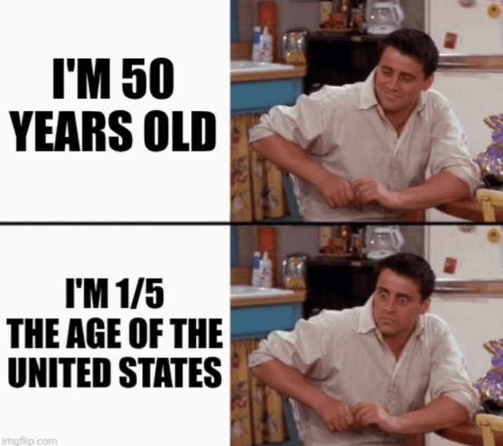 I'M 50 YEARS OLD I'M 1/5 THE AGE OF THE UNITED STATES imgflip.com