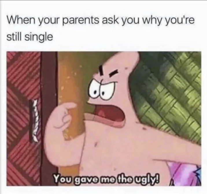 When your parents ask you why you're still single You gave me the ugly!
