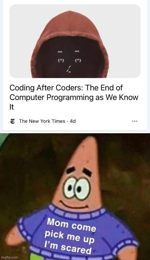 33 (^) (^) 33 Coding After Coders: The End of Computer Programming as We Know It The New York Times - 4d imgflip.com Mom come pick me up I'm scared